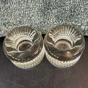Glass Candle Holders by GVH Vintage Handblown Small Heavy Clear Manganese Glow